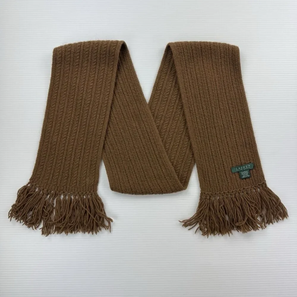 Lauren Ralph Lauren Wool Rabbit Hair Scarf Brown Fringe Classic Boho